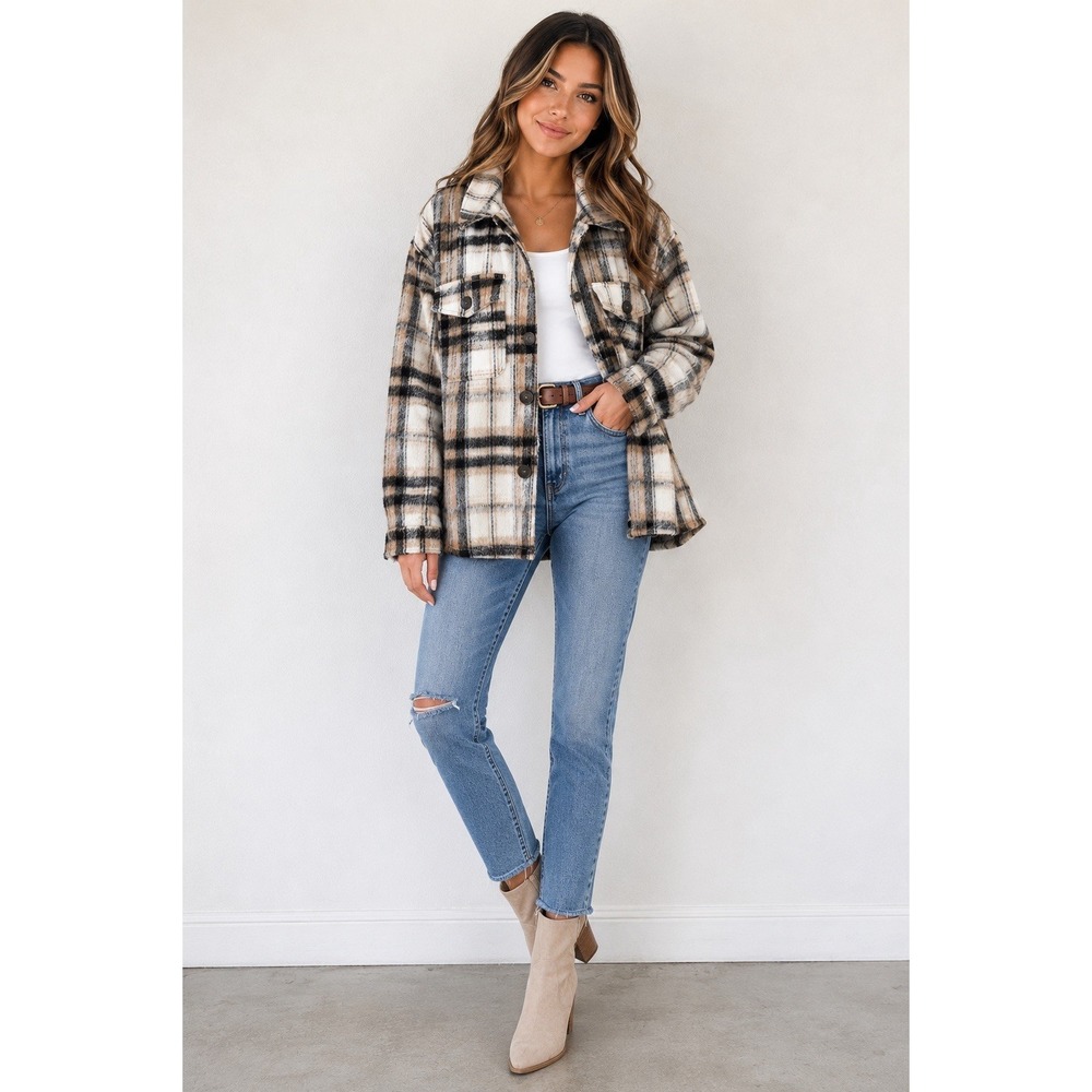 Love Tree Plaid Shacket Women's Sz Small Button Front Wool Blend Jacket Coat